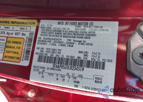 2020 Ford Fusion Plug-In Hybrid Titanium из США, поврежденный, VIN 3FA6P0SU3LR234519